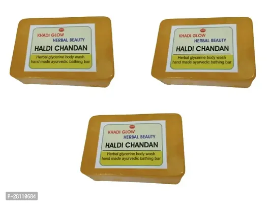 Khadi Glow Herbal Beauty Haldi Chandan Glycerine Soap Pack Of 3-thumb0