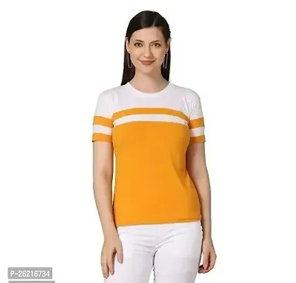 Elegant Multicoloured Cotton Blend Colourblocked Tshirt For Women-thumb0