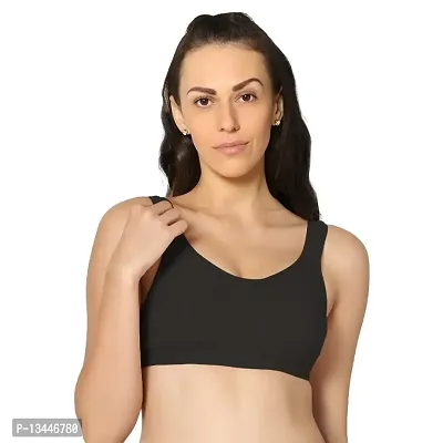 EDEN Lingerie Womens Non Padded Cotton Knitted Slip-On Sports Bra-Black, |EDENSP01_Black| Pack of 1