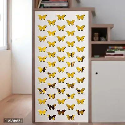 Butterfly 40 Golden Mirror Sticker For Wall, Acrylic Mirror Wall Mirror Stickers, Acrylic Stickers, Wall Stickers (Butterfly Gold)