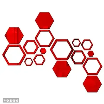 Kafe Acrylic 3D Hexagon Glod Mirror Wall Sticker (Red)