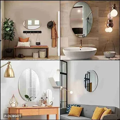 Oval Shape Adhesive Mirror Sticker For Wall On Tiles Bathroom Bedroom Living Room Basin Mirror Bathroom Wall Mirror Stickers Unbreakable Plastic Wall Mirror 20 * 30(Pack Of 1:Brcd-Om-M1-Kr-05)-thumb0