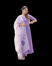 Women's Beautiful Purple Poly Silk Anarkali Solid Kurta, Bottom and Dupatta Set-thumb2