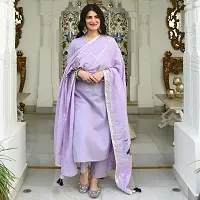 Women's Beautiful Purple Poly Silk Straight Solid Kurta, Bottom and Dupatta Set-thumb2