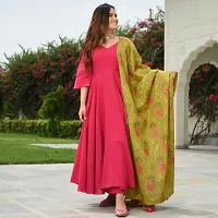 Women's Beautiful Peach Rayon Anarkali Solid Kurta, Bottom and Dupatta Set-thumb2