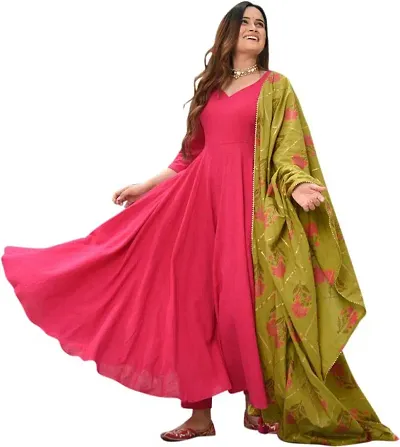 Women's Rayon Anarkali Kurtas with Pant and Dupatta