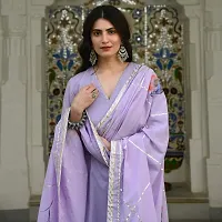 Women's Beautiful Purple Poly Silk Straight Solid Kurta, Bottom and Dupatta Set-thumb4