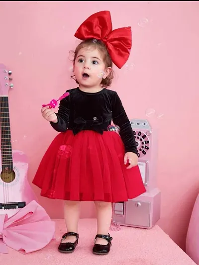 Baby Girl Bow Front Mesh hem frock dress