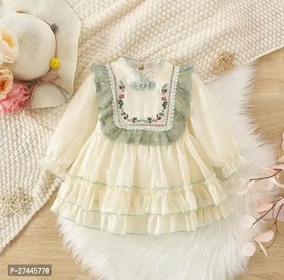 Stylish Long Sleeve Princess Dress With Flower Embroidery Mesh For Baby Girls