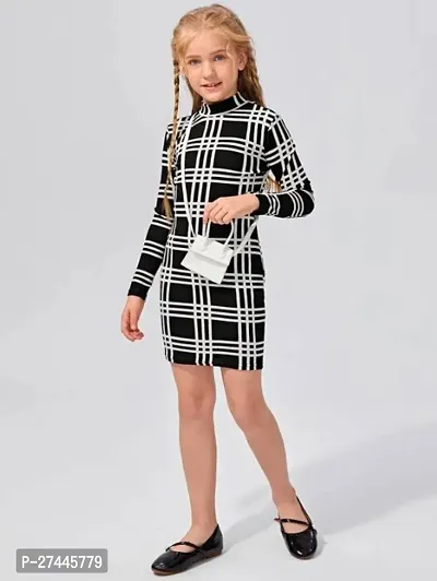 Stylish Black Striped Fit and Flare Dress For Baby Girls-thumb0