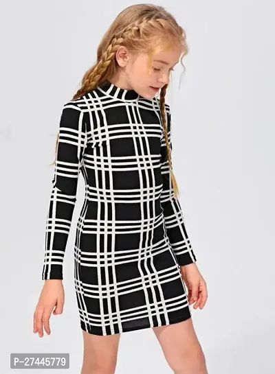 Stylish Black Striped Fit and Flare Dress For Baby Girls-thumb2