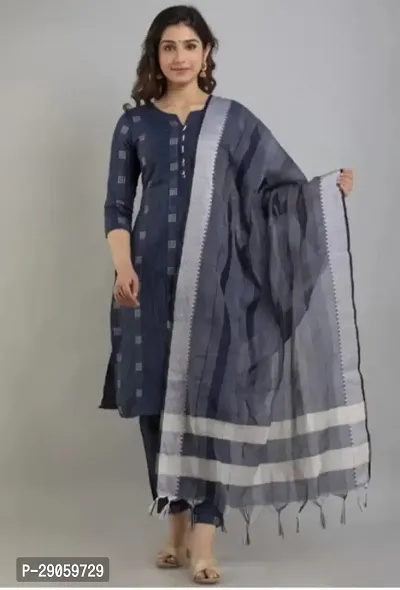 Classic Cotton Printed Kurta, Bottom and Dupatta Set for Women