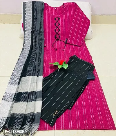 Classic Cotton Printed Kurta, Bottom and Dupatta Set for Women