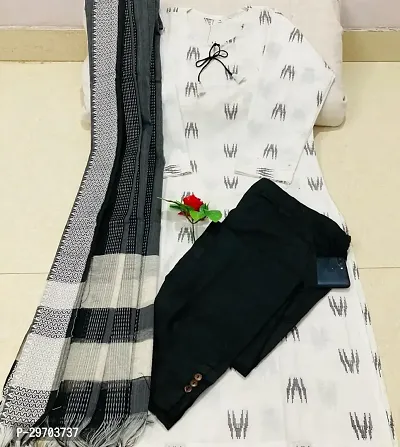 Stylish Cotton Kurta With Dupatta And Bottom Set-thumb0