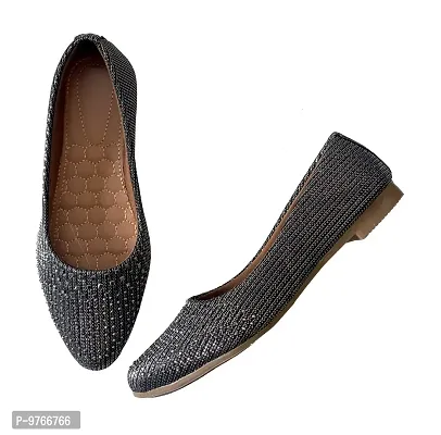 Atulit Women?s Ballet Flats |Ballerinas Shoes | Suede Bellies for Girls |Lightweight Bellies for Women (Black, Numeric_4)