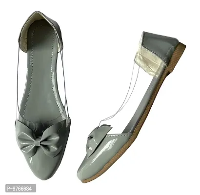 Atulit Women?s Ballet Flats |Ballerinas Shoes | Patent Bellies for Girls |Lightweight Bellies for Women(Grey,Size:-8)-thumb0