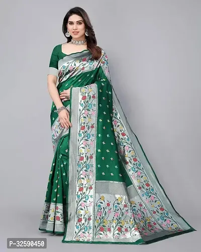 Stylish Green Art Silk Saree With Blouse Piece For Women-thumb0