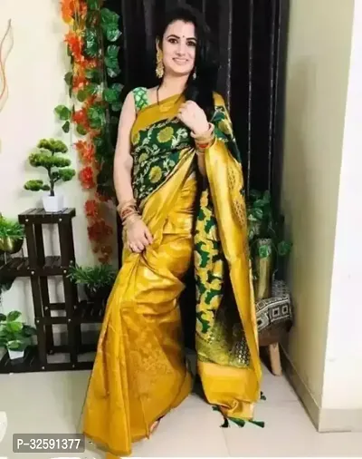 Stylish Yellow Art Silk Saree With Blouse Piece For Women-thumb0