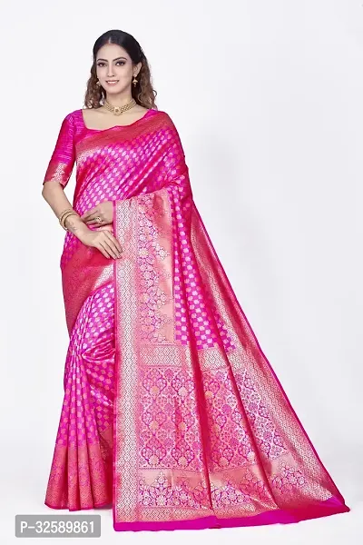 Stylish Pink Art Silk Saree With Blouse Piece For Women-thumb0