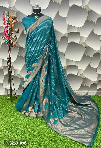 Stylish Teal Art Silk Saree With Blouse Piece For Women-thumb0