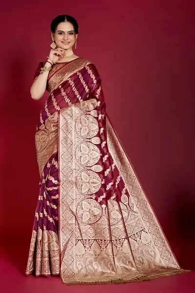 Attractive Organza Saree with Blouse piece 