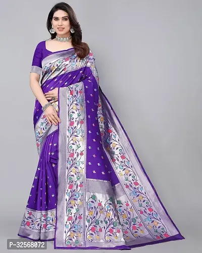 Elegant Art Silk Zari Woven Women Saree with Running Blouse-thumb0