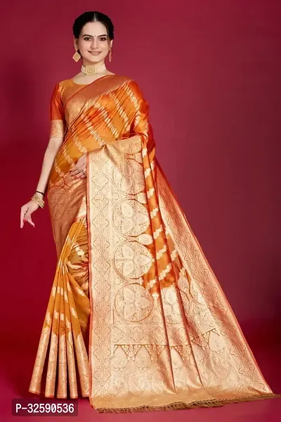 Stylish Yellow Organza Saree With Blouse Piece For Women-thumb0