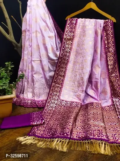 Stylish Lavender Art Silk Saree With Blouse Piece For Women-thumb0