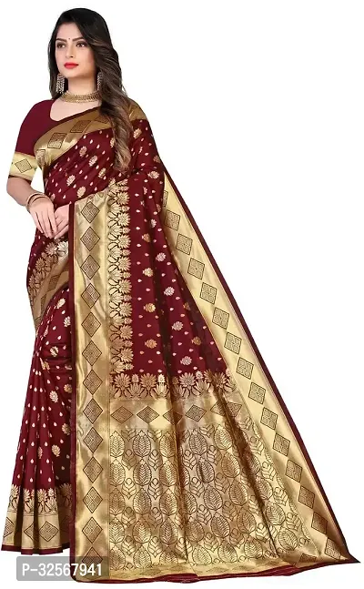 Elegant Art Silk Zari Woven Women Saree with Running Blouse-thumb0