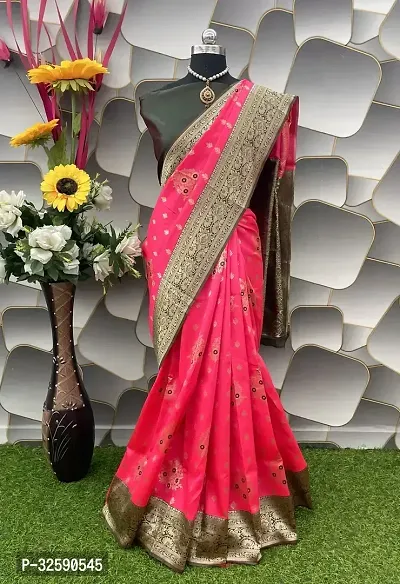 Stylish Pink Art Silk Saree With Blouse Piece For Women-thumb0