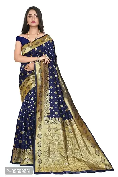 Stylish Blue Art Silk Saree With Blouse Piece For Women-thumb0