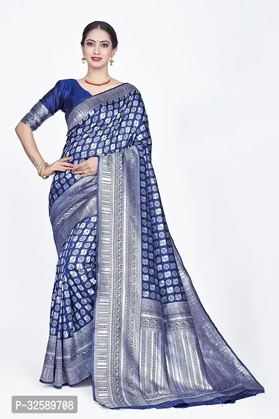 Stylish Blue Art Silk Saree With Blouse Piece For Women-thumb0