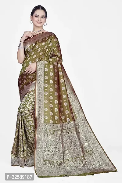 Stylish Olive Art Silk Saree With Blouse Piece For Women-thumb0