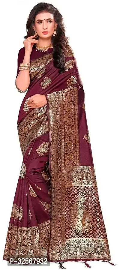 Elegant Art Silk Zari Woven Women Saree with Running Blouse-thumb0