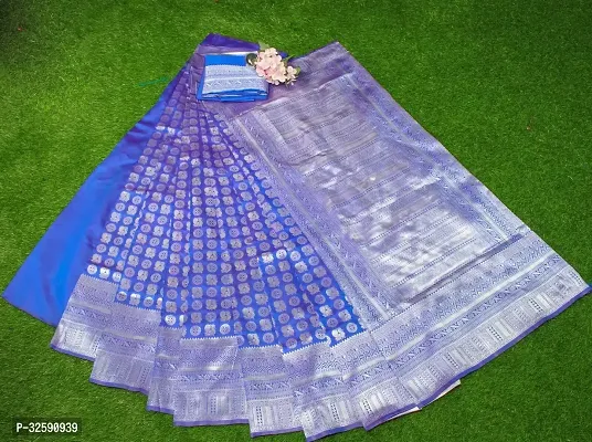 Stylish Blue Art Silk Saree With Blouse Piece For Women