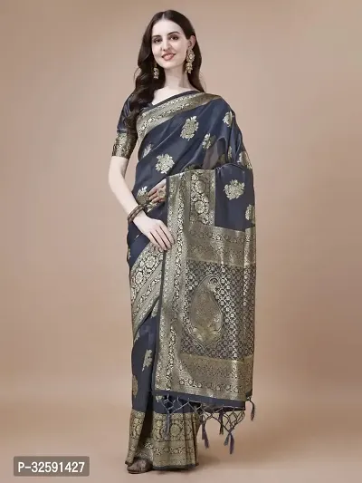 Stylish Grey Art Silk Saree With Blouse Piece For Women-thumb0