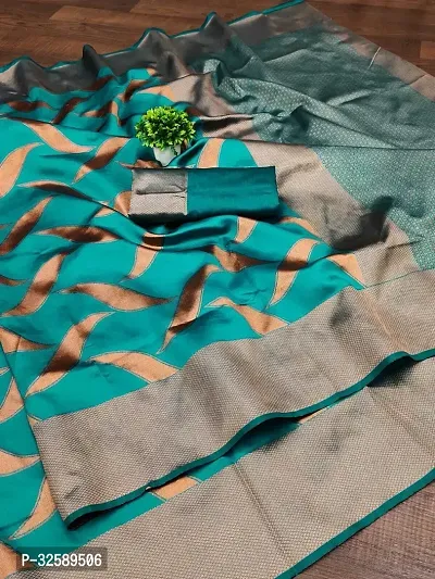 Stylish Teal Art Silk Saree With Blouse Piece For Women-thumb0