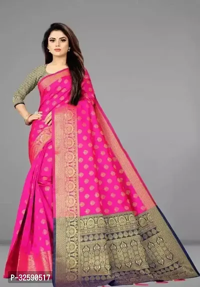 Stylish Pink Art Silk Saree With Blouse Piece For Women-thumb0