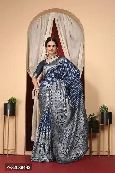 Stylish Blue Art Silk Saree With Blouse Piece For Women-thumb0