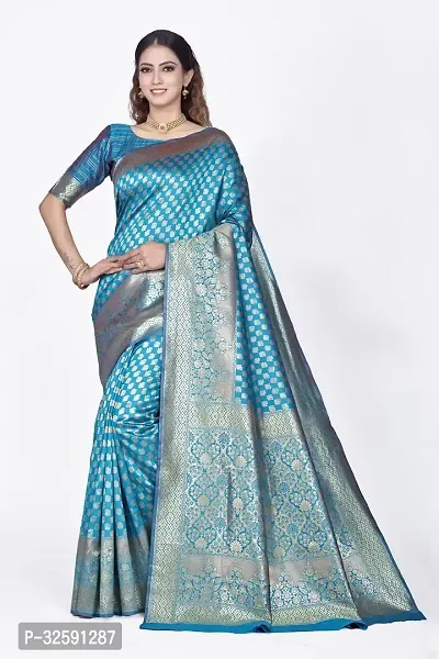 Stylish Blue Art Silk Saree With Blouse Piece For Women