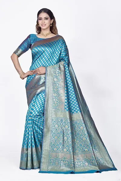 Hot Selling Silk Blend Saree with Blouse piece 