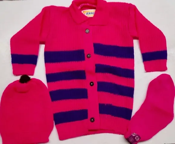 Kids Stylish Woolen Sweater With Cap And Socks