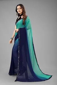 KIRAN SAREE Women's Plain Lycra Georgette Border Party Wedding Fashion Sarees With Unstiched blouse (rama+blue)-thumb2