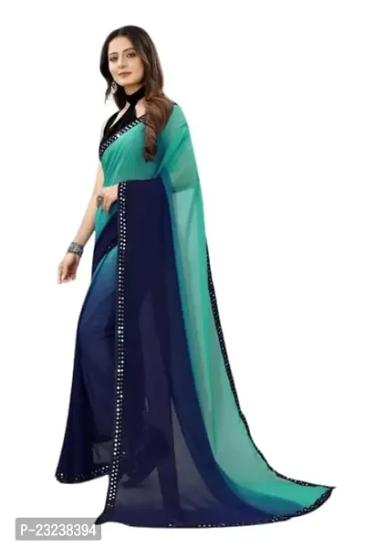 KIRAN SAREE Women's Plain Lycra Georgette Border Party Wedding Fashion Sarees With Unstiched blouse (rama+blue)