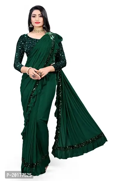 Beautiful Green Lycra Embroidered Saree With Blouse Piece For Women