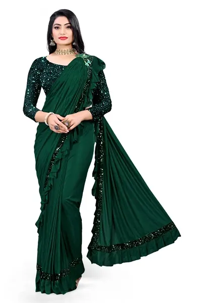 Beautiful Lycra Embroidered Saree With Blouse Piece For Women