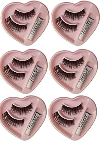 Meesh Reusable False Fake Eyelashes With Glue - Pair of 6