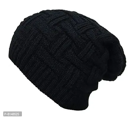 WInter Long Beanie Cap for Men in Wool and Fur Inside-thumb0