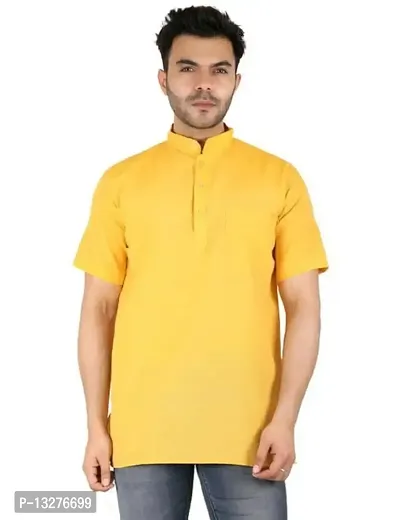 100 % Khadi Coton Short Sleeve Men Kurta with Pocket and Side Slit-thumb0