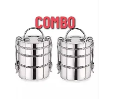 combo Stainless Steel Traditional Indian Tiffin Carrier l Lunch Box Section off 3 for School/Office/College (Stainless Steel,combo Stainless Steel Traditional Indian Tiffin Carrier l Lunch Box Section-thumb1